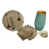 F3 - Vintage Red Wing Pottery Vase, Candle Holder, Ashtray & 10" Plate Mixed Lot