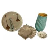 F3 - Vintage Red Wing Pottery Vase, Candle Holder, Ashtray & 10" Plate Mixed Lot