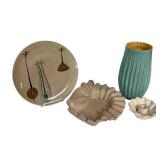 F3 - Vintage Red Wing Pottery Vase, Candle Holder, Ashtray & 10" Plate Mixed Lot