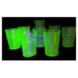 M4 - Vintage Anchor Hocking Vaseline Glass Spiral Tumblers (Lot of 7)