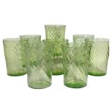 M4 - Vintage Anchor Hocking Vaseline Glass Spiral Tumblers (Lot of 7)