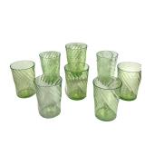 M4 - Vintage Anchor Hocking Vaseline Glass Spiral Tumblers (Lot of 7)