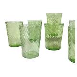 M4 - Vintage Anchor Hocking Vaseline Glass Spiral Tumblers (Lot of 7)
