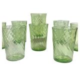 M4 - Vintage Anchor Hocking Vaseline Glass Spiral Tumblers (Lot of 7)