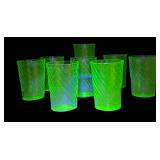 M4 - Vintage Anchor Hocking Vaseline Glass Spiral Tumblers (Lot of 7)