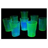 M4 - Vintage Anchor Hocking Vaseline Glass Spiral Tumblers (Lot of 7)