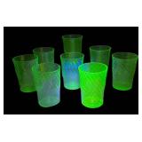 M4 - Vintage Anchor Hocking Vaseline Glass Spiral Tumblers (Lot of 7)
