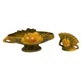 M3 - Vintage Roseville Pottery Peony Console Bowl & Floral Frog (Lot of 2)