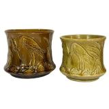 F2 - Two Antique Roseville Pottery Stork Planters