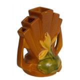 K6 - Vintage Roseville Pottery Water Lily Floral Frog Bud Vase