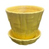 H4 - Vintage Usa Pottery Teapot, Baby Cradle Planter & McCoy Yellow Bamboo Planter