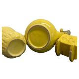 H4 - Vintage Usa Pottery Teapot, Baby Cradle Planter & McCoy Yellow Bamboo Planter