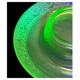 I4 - Vintage Cambridge Etched Uranium Glass Bowl