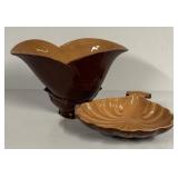 I5 - Vintage Roseville Mayfair Brown Vase & Shell Dish