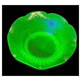 I5 - Vintage Hocking Uranium Glass Spiral Bowl