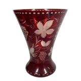 I4 - Vintage Egermann Red Cut-to-Clear Vase