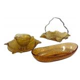 J2 - Mixed Lot Vintage Amber Glass Serving Pieces - Lancaster, Cambridge, Federal Glass and More