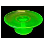 J3 - Vintage Cambridge Uranium Glass Pedestal Tray with Gold Accents