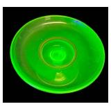 J3 - Vintage Cambridge Uranium Glass Pedestal Tray with Gold Accents