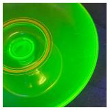 J3 - Vintage Cambridge Uranium Glass Pedestal Tray with Gold Accents