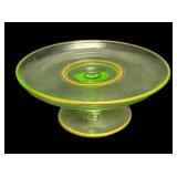 J3 - Vintage Cambridge Uranium Glass Pedestal Tray with Gold Accents