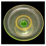 J3 - Vintage Cambridge Uranium Glass Pedestal Tray with Gold Accents
