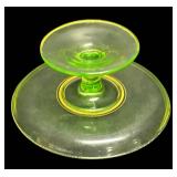 J3 - Vintage Cambridge Uranium Glass Pedestal Tray with Gold Accents