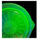 J2 - Vintage Jeanette Glass Uranium Glass Platter & Vintage Imperial Glass Twisted Optic Swirl Pattern Green Uranium Depression Plate