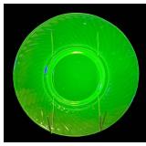 J2 - Vintage Jeanette Glass Uranium Glass Platter & Vintage Imperial Glass Twisted Optic Swirl Pattern Green Uranium Depression Plate