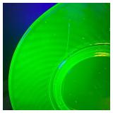 J2 - Vintage Jeanette Glass Uranium Glass Platter & Vintage Imperial Glass Twisted Optic Swirl Pattern Green Uranium Depression Plate