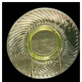 J2 - Vintage Jeanette Glass Uranium Glass Platter & Vintage Imperial Glass Twisted Optic Swirl Pattern Green Uranium Depression Plate