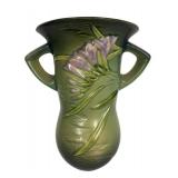 J1 - Vintage Roseville Freesia Green Double-Handled Wall Pocket