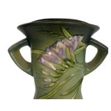 J1 - Vintage Roseville Freesia Green Double-Handled Wall Pocket