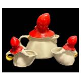 K1 - Vintage Hull Little Red Riding Hood Teapot, Creamer Pitcher and Sugar Dish