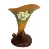 K2 - Vintage Roseville White Gardenia Cornucopia Vase