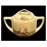 K2 - Antique Roseville Landscape Pottery Teapot, Sugar Dish and Creamer Pitcher