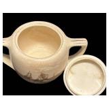K2 - Antique Roseville Landscape Pottery Teapot, Sugar Dish and Creamer Pitcher