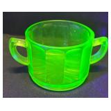 A1 - Vintage Hocking Uranium Glass Sugar Dish and Creamer
