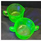 A1 - Vintage Hocking Uranium Glass Sugar Dish and Creamer