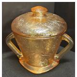 A1 - Vintage Jeanette Floragold Louisa Carnival Glass Teacups, Sugar Bowl and Creamer