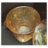 A1 - Vintage Jeanette Floragold Louisa Carnival Glass Teacups, Sugar Bowl and Creamer