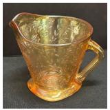 A1 - Vintage Jeanette Floragold Louisa Carnival Glass Teacups, Sugar Bowl and Creamer