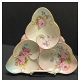 A1 - Vintage Austrian Floral Porcelain Vase, Leaf-Shaped Platter & Toothpick Holder