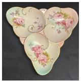 A1 - Vintage Austrian Floral Porcelain Vase, Leaf-Shaped Platter & Toothpick Holder