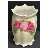 A1 - Vintage Austrian Floral Porcelain Vase, Leaf-Shaped Platter & Toothpick Holder