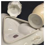A1 - Vintage Austrian Floral Porcelain Vase, Leaf-Shaped Platter & Toothpick Holder