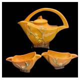 B3 - Vintage 1948 Roseville Pottery Wincraft Tea Set in the Orange Cherry Blossom Pattern.