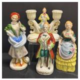 B6 - Vintage Occupied Japan Porcelain Figurines & Candle Holder