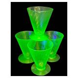 G4 - Set of Four Vintage Hawking Uranium Glass Spiral Cordial Glasses