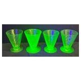 G4 - Set of Four Vintage Hawking Uranium Glass Spiral Cordial Glasses